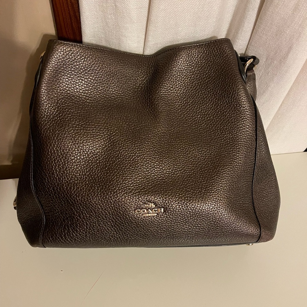 Coach Satchel, Large, Bronze-Gold color w/gold accents, measures approx. 13”x11”